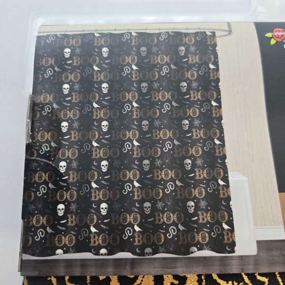 Halloween Shower Curtain Boo Metallic Foil Bat Skull Raven Web Snake Gothic Bath - Picture 2 of 4